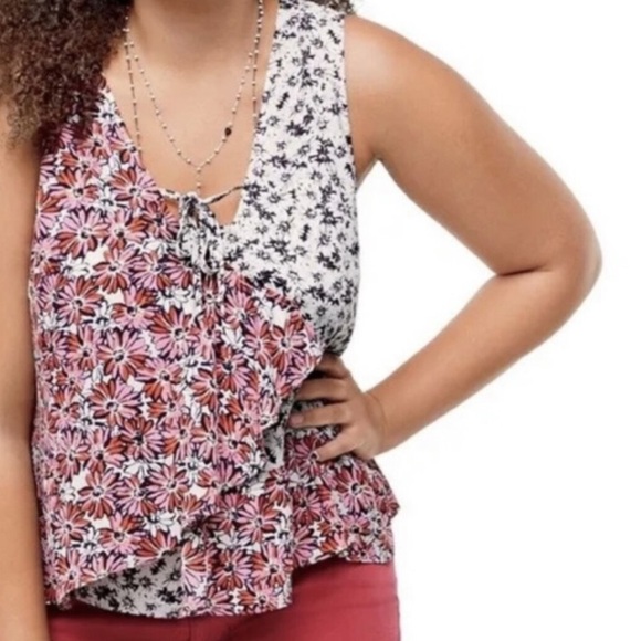 CAbi Tops - CAbi Seraphina Floral Ruffle Sleeveless Front Tie Top